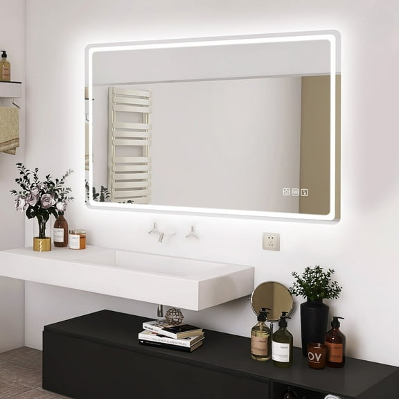 STARLEAD40"x28" LED Bathroom Mirror with Lights, Wall-Mounted Vanity Mirror, 3-Color, Bluetooth, Anti-Fog, Memory Function, Tempered Glass, Front & Backlit, Horizontal/Vertical Instal