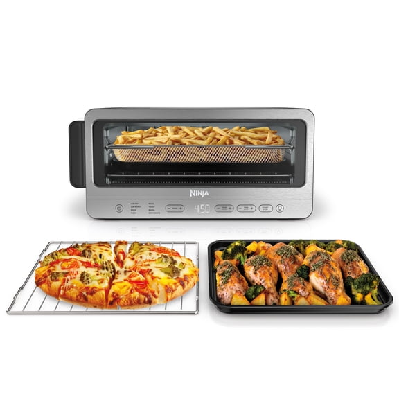 Ninja Flip Toaster Oven & Air Fryer, 8-in-1 Functionality, Storage Space, Air Fry Basket, Sheet Pan, Wire Rack & Removable Crumb Tray, SP151 Stainless