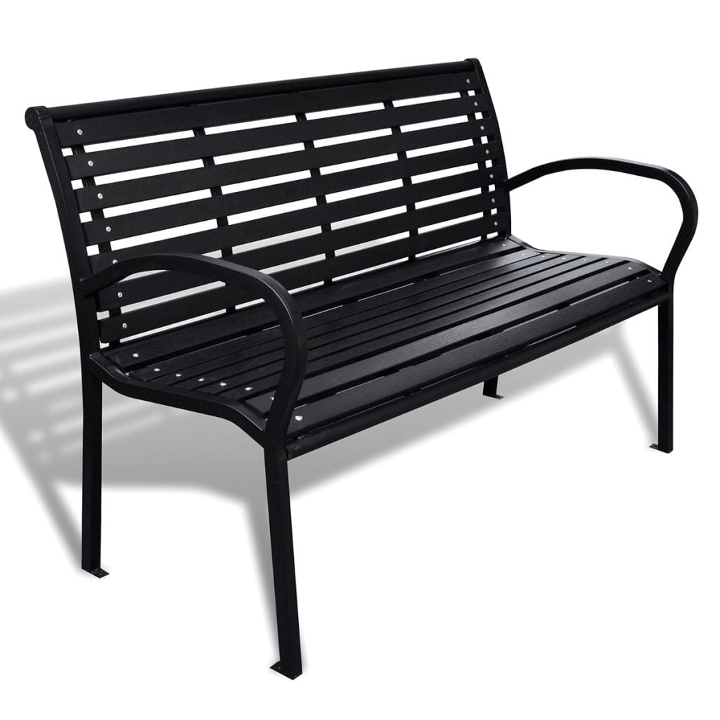 Lowestbest Outdoor Wood Bench, Two Person Solid Wood Garden Bench w/ Wide Armrest and Iron Frame Lowestbest Outdoor Wood Bench, Two Person Solid Wood Garden Bench w/ Wide Armrest and Iron Frame