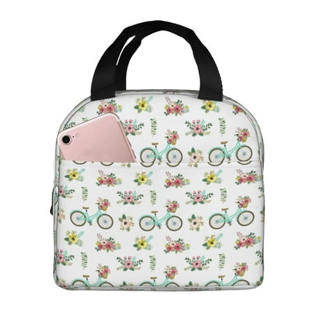Insulated Lunch Bag for Women Men - Bike Pattern flower Leakproof Cooler Lunch Box for Women Men  Lunch Tote Bags for Work School Picnic Travel