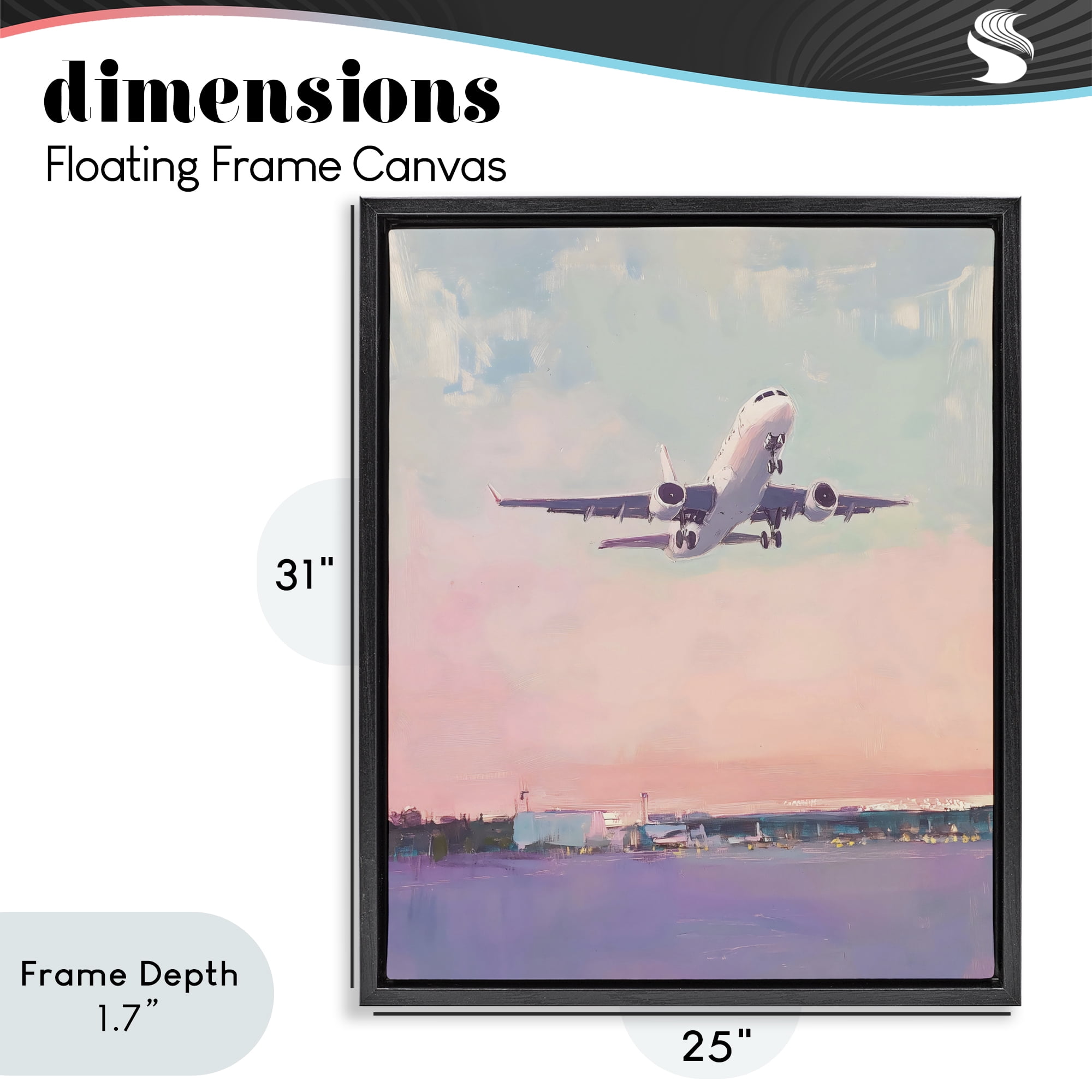 Stupell Industries Airplane Takeoff into Pastel Skies Black Framed Floater Canvas Wall Art, design by The Prints Vibe