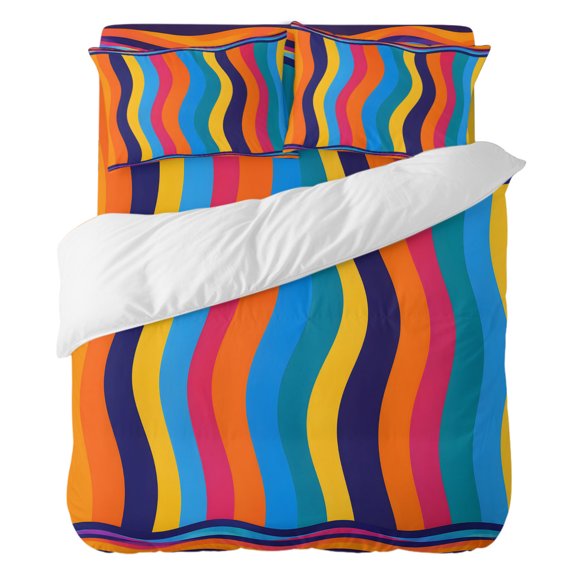 Duvet Cover Set California king Size 4 Pieces, Yellow Blue Red Wavy Stripes Comforter Cover Soft Bedding Sets, Curving Ribbons Bed Set Include 1 Duvet Cover, 2 Pillow Shams, 1 Bed Sheet