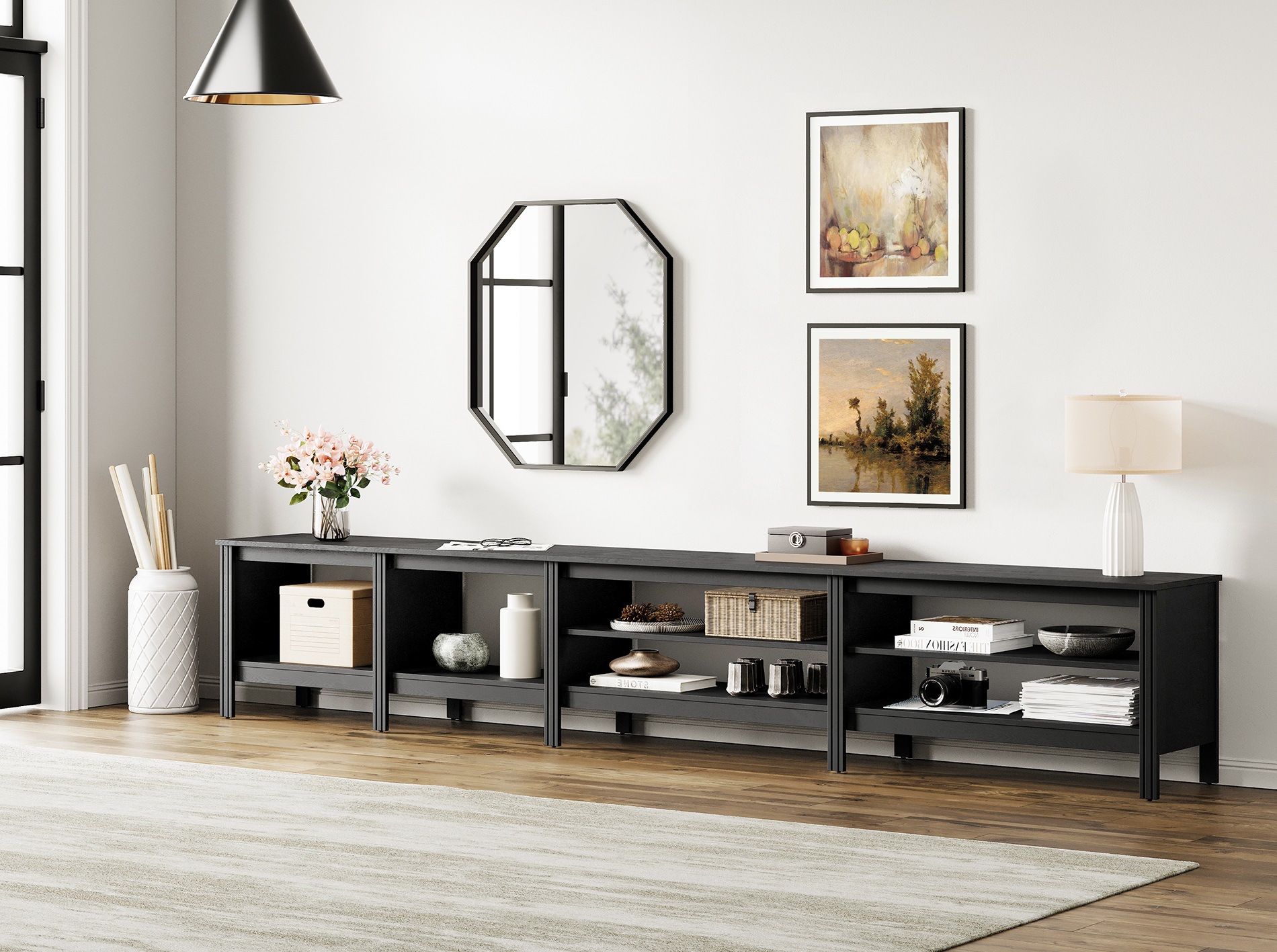 TV Stand for 85 inch TV Entertainment Center, Wood TV Console Table for