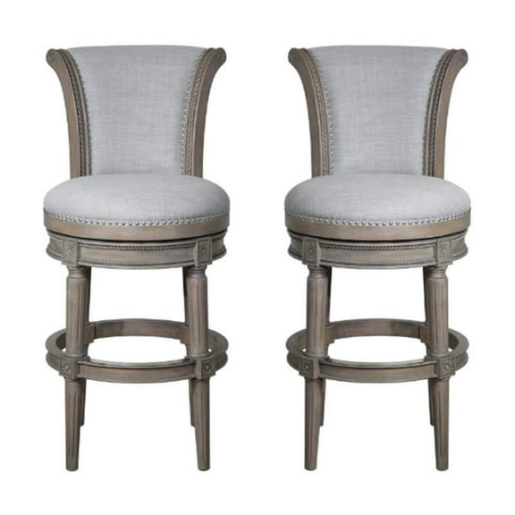 Home Square Wood Swivel Barstool with High Back in Weathered Gray - Set of 2