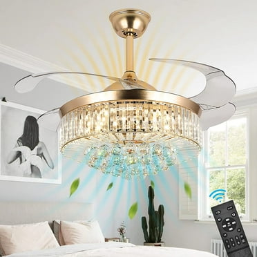 EAYSG Ceiling Fans with Lights and Remote Golden 42 Inch Fandelier Ceiling Fan with Light and Remote, Chandelier Ceiling Fan with Retractable Blades for Indoor Living Room Bedroom