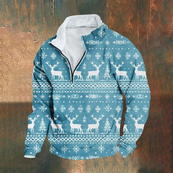 EchfiProm Mens Fleece Sweatshirts Christmas Greflying Mock Neck Graphic Trendy Xmas Shirts for Men Zipper S