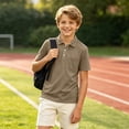thumbnail image 6 of Havenx Boys School Uniform Polo Shirt Short Sleeve Button Collared Polo with Pocket Moisture Wicking Golf Shirt Dry Fit Athletic School Uniform Casual Clothing,Light Brown 130(7-8Y), 6 of 6