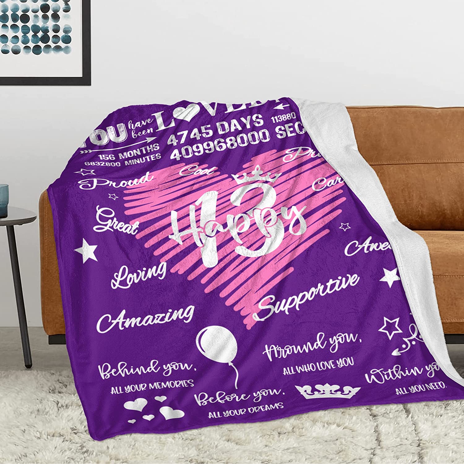 13th Birthday Gifts for Girls Blanket 60''''x50'''',13 Year Old Girl Gift  Ideas, Birthday Gifts for 13 Year Old Girl, Teen Girl Gifts 13 Years Old  Bday Decor Throw Blankets 
