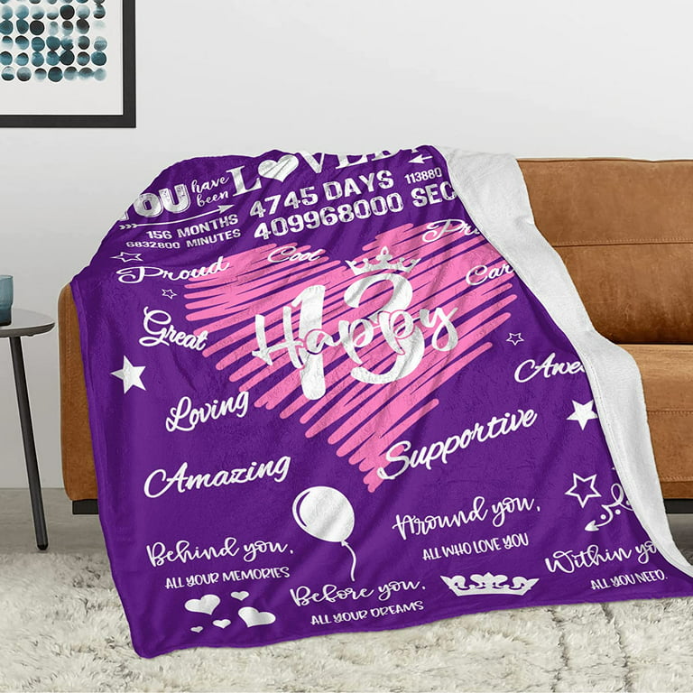 Gevuto 13 Year Old Girl Gifts for Birthday Blanket,13th Birthday  Decorations for Girls Throw 50 x 60,Gifts for 13 Year Old Girl  Blankets,13th