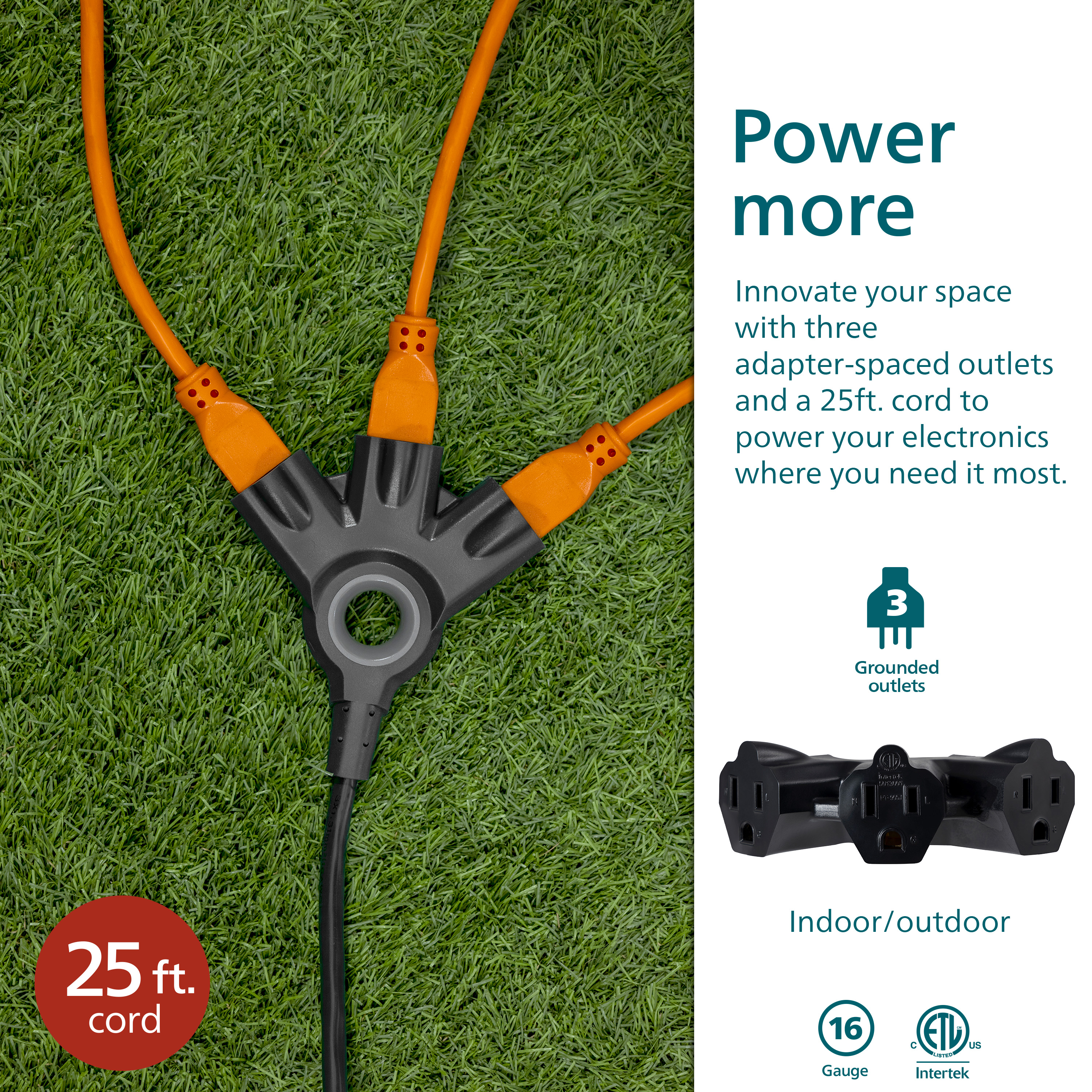 Philips EZGrip 25 ft Outdoor Extension Cord, 3-Outlet, Black photo 5