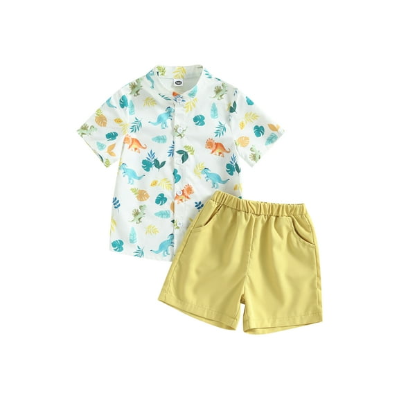 Bagilaanoe 2pcs Toddler Baby Boys Hawaii Outfits Print Short Sleeve Shirt Tops   Shorts 9M 12M 2T 3T 4T 5T Kids Summer Short Pants Set