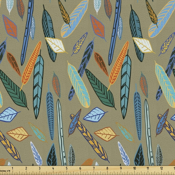 Feather Upholstery Fabric by the Yard, Assortment of Ornamental Plume and Colorful Fuzzy Feather, Decorative Fabric for DIY and Home Accents, 3 Yards, Multicolor by Ambesonne