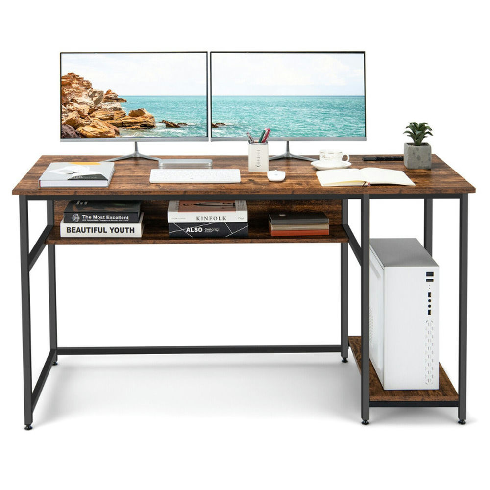 Demi Bonn 55" Computer Desk with Power Outlets and USB Ports for Home and Office Study Writing Table, Brown