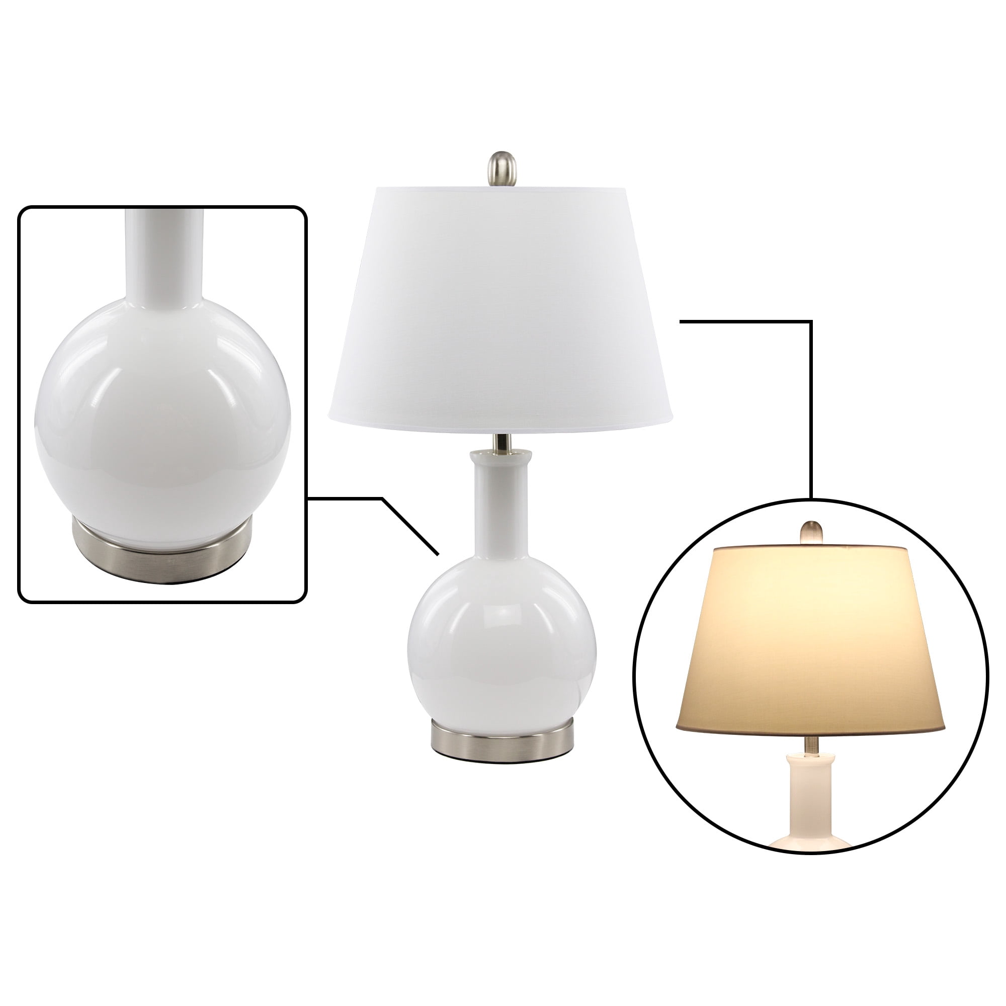 Abble Modern 2pcs Table Lamps Set with Beige Lamp Shade for Living Room and Bedroom -White