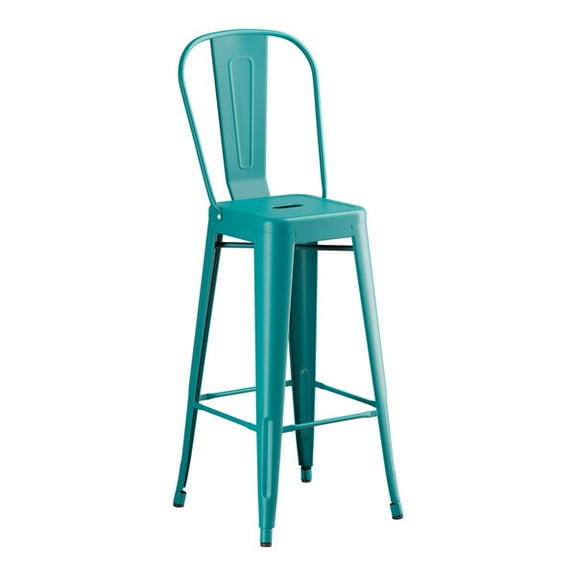 30'' High Cafe Style Teal Topaz Metal Restaurant Barstool Chair For Indoor or Outdoor