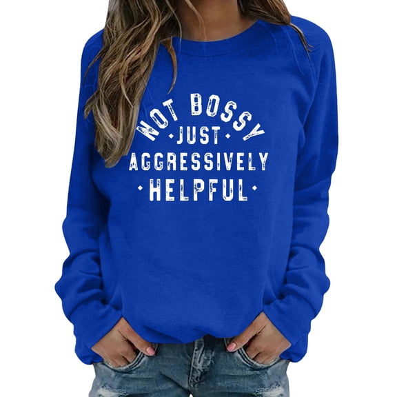 JFGHDG Women's Crewneck Graphic Sweatshirts Long Sleeve Oversized Loose Fit Shirts Drop Shoulder Pullover Casual Tops Blue L