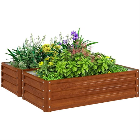 Demi Bonn Outdoor Galvanized Raised Garden Bed 4 x2 x1 Metal Planter Box for Vegetable Flower Herb Succulent Planting Brown