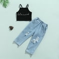 thumbnail image 6 of Douhoow 2 Pcs Toddler Girl Casual Outfits Short Letter Print Halter Tank Top Ripped Jeans, 6 of 8