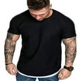 thumbnail image 1 of Men Solid Slub Cotton Pleated Short Sleeve Slim Fit T Shirt, 1 of 5