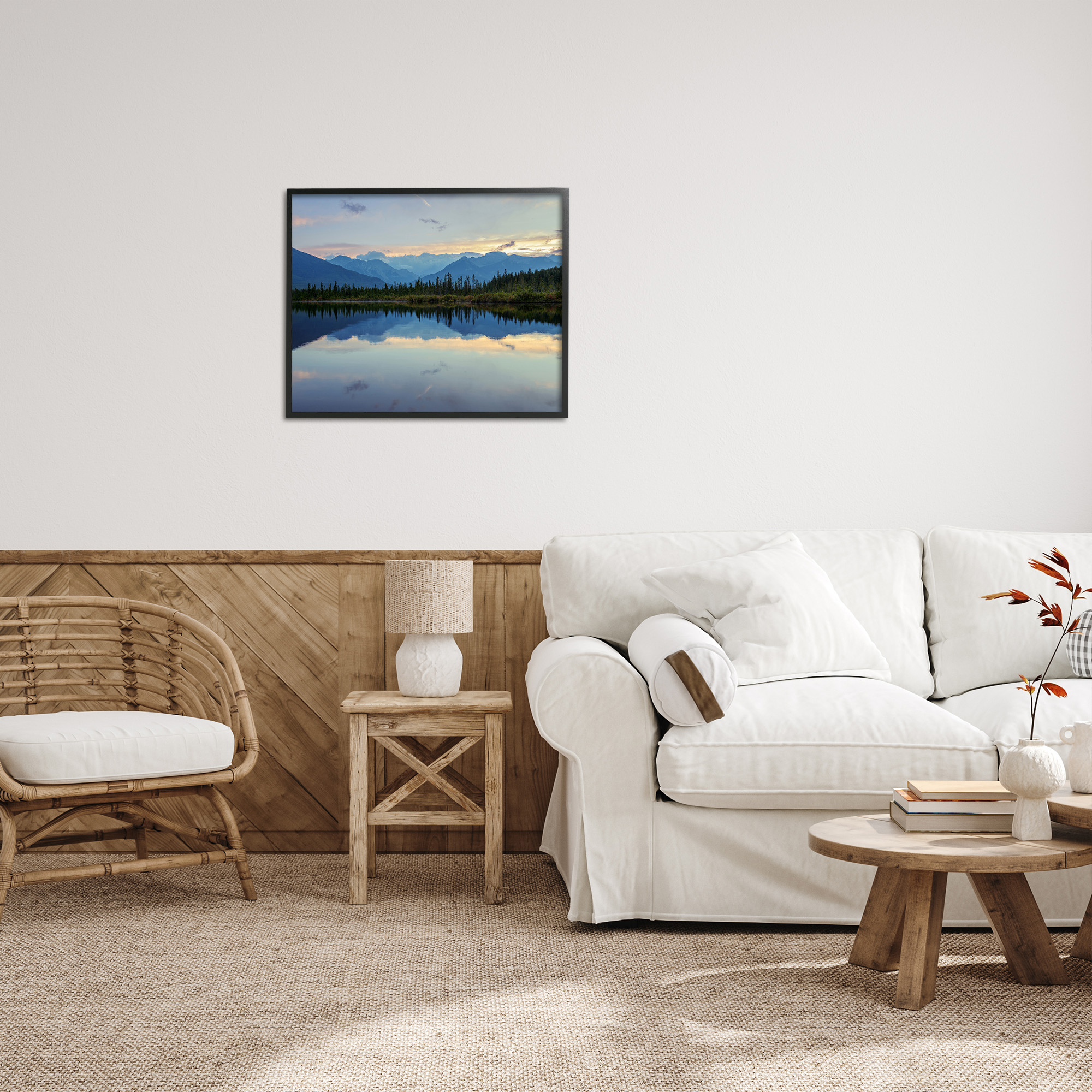 Stupell Industries Mountain Clouds Reflection Landscape Photography Black Framed Art Print Wall Art, 30 x 24