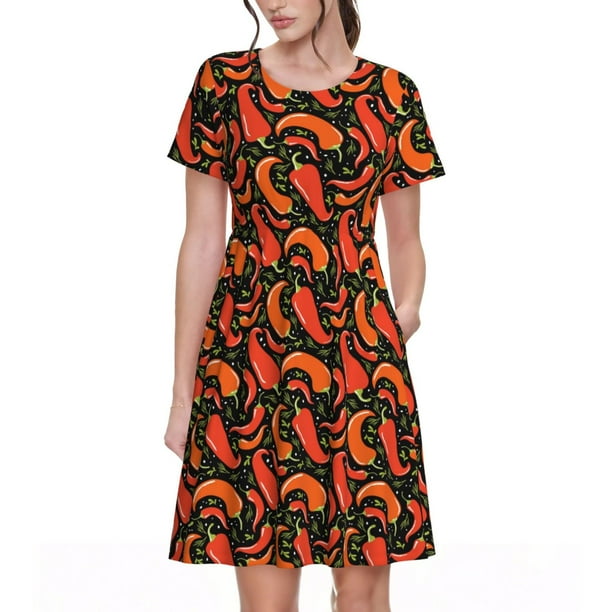 Fotbe Red Hot Chili Vestido Largo de Moda para Mujer, Vestido Tipo Camiseta con Manga Corta y Estilo Casual a Rayas y Bloques de Color