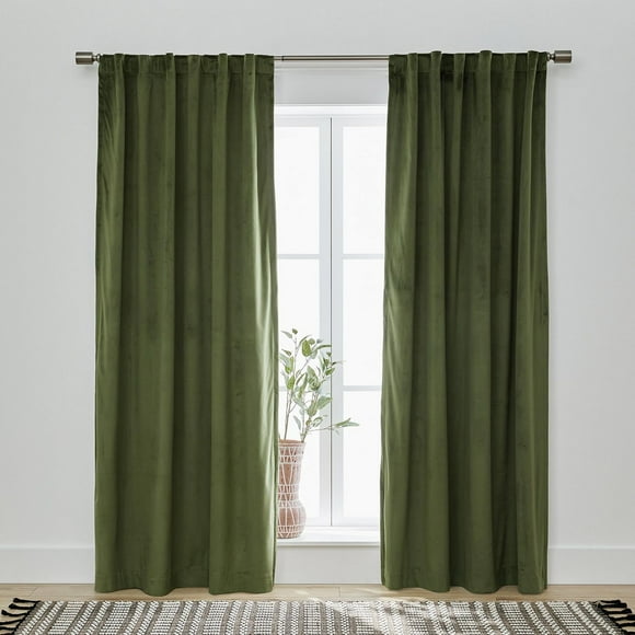 Better Homes & Gardens Velvet Rod Pocket Blackout Window Curtains Panel, 52" x 84"