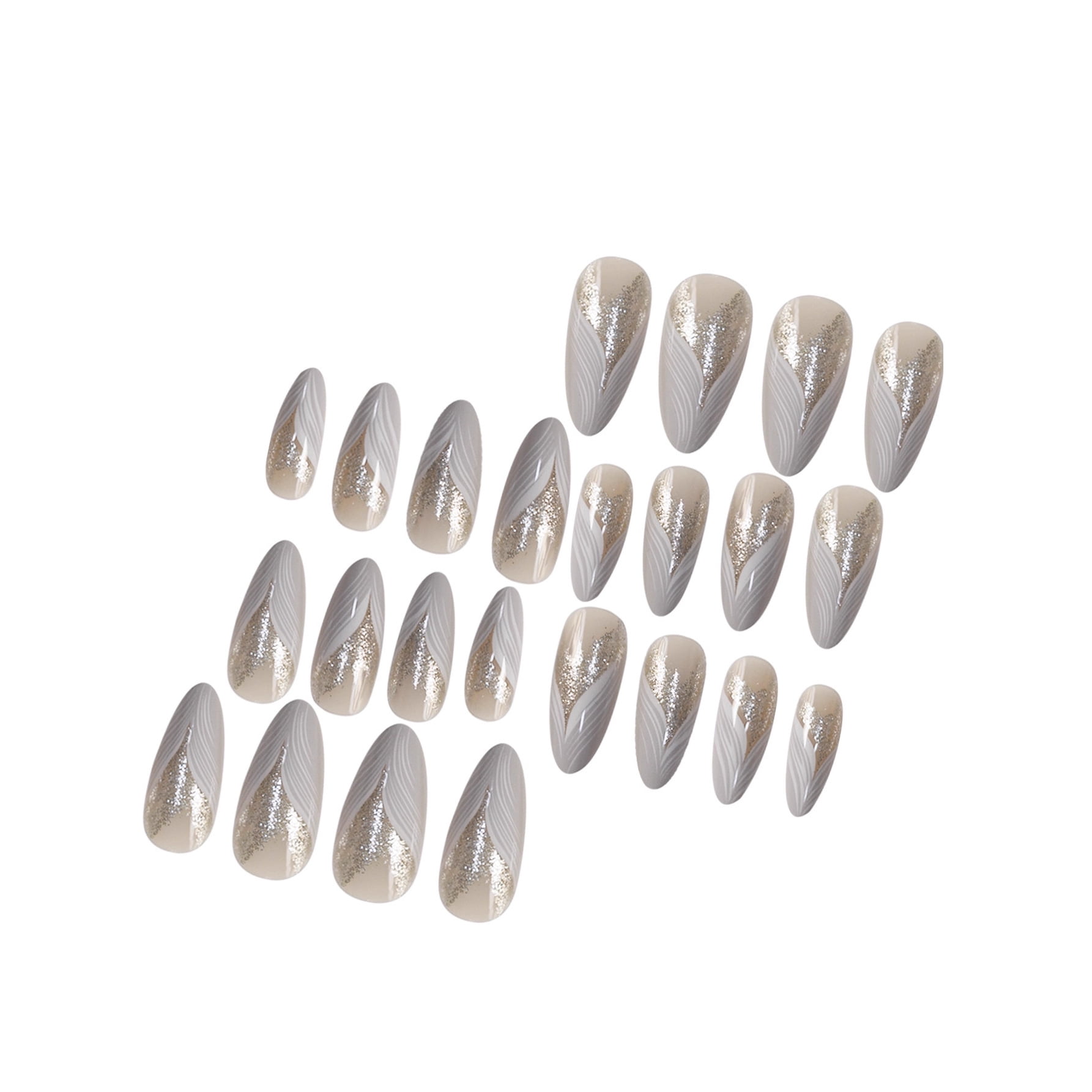 Cross-border hot sale almond fake nails ins wind feather graffiti fashion glitter embellishment wearing nail finished product wholesale