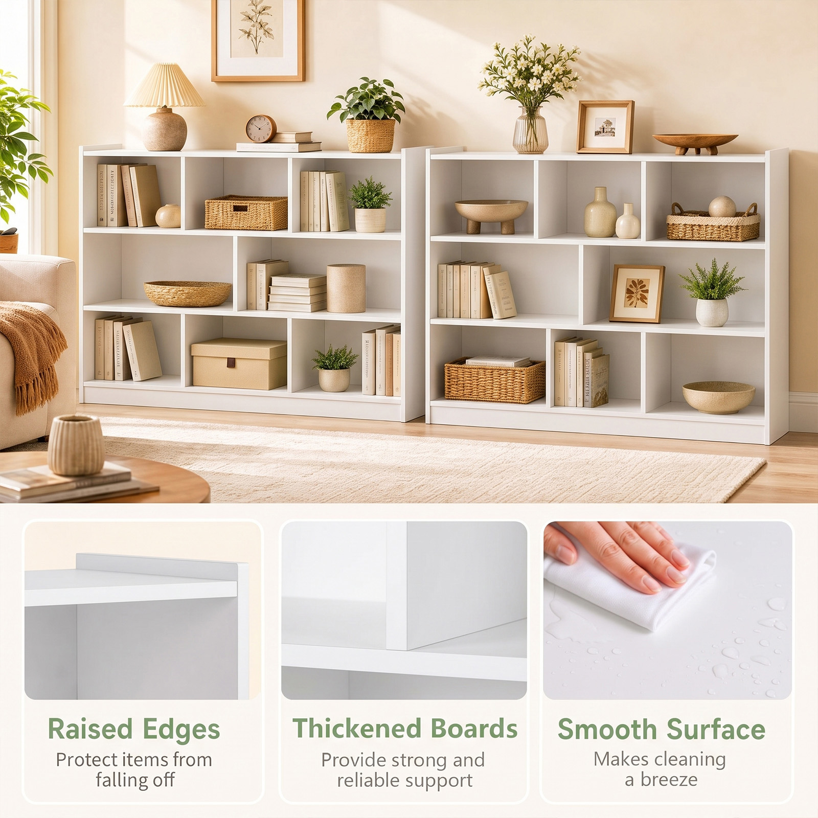 Costway 3-Tier 8-Cube Bookcase, White photo 8