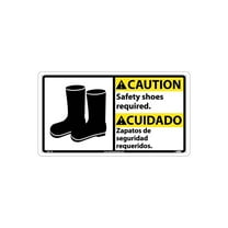 National Marker Caution Signs; Safety Shoes Required (Bilingual W/Graphic) 10X18 Rigid Plastic