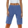 thumbnail image 5 of RYRJJ Bermuda Shorts for Women Knee Length Elastic Waist Drawstring Loose Wide Leg Shorts Summer Casual Beach Short Pants with Pockets(Blue,XXL), 5 of 9