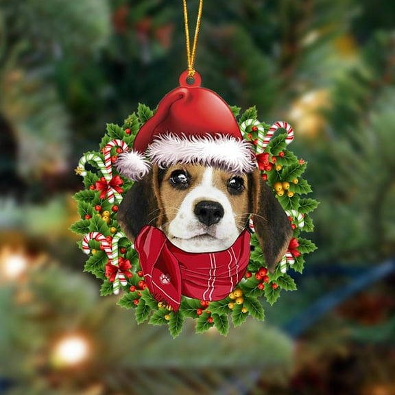 Acrylic 2D FLAT Beagle 1-Xmas Bandana Hanging Ornament
