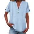 thumbnail image 6 of Rutainlusire Womens Button Notch V-Neck Tops Ladies Casual Solid Color Breathable Summer Tops, 6 of 6