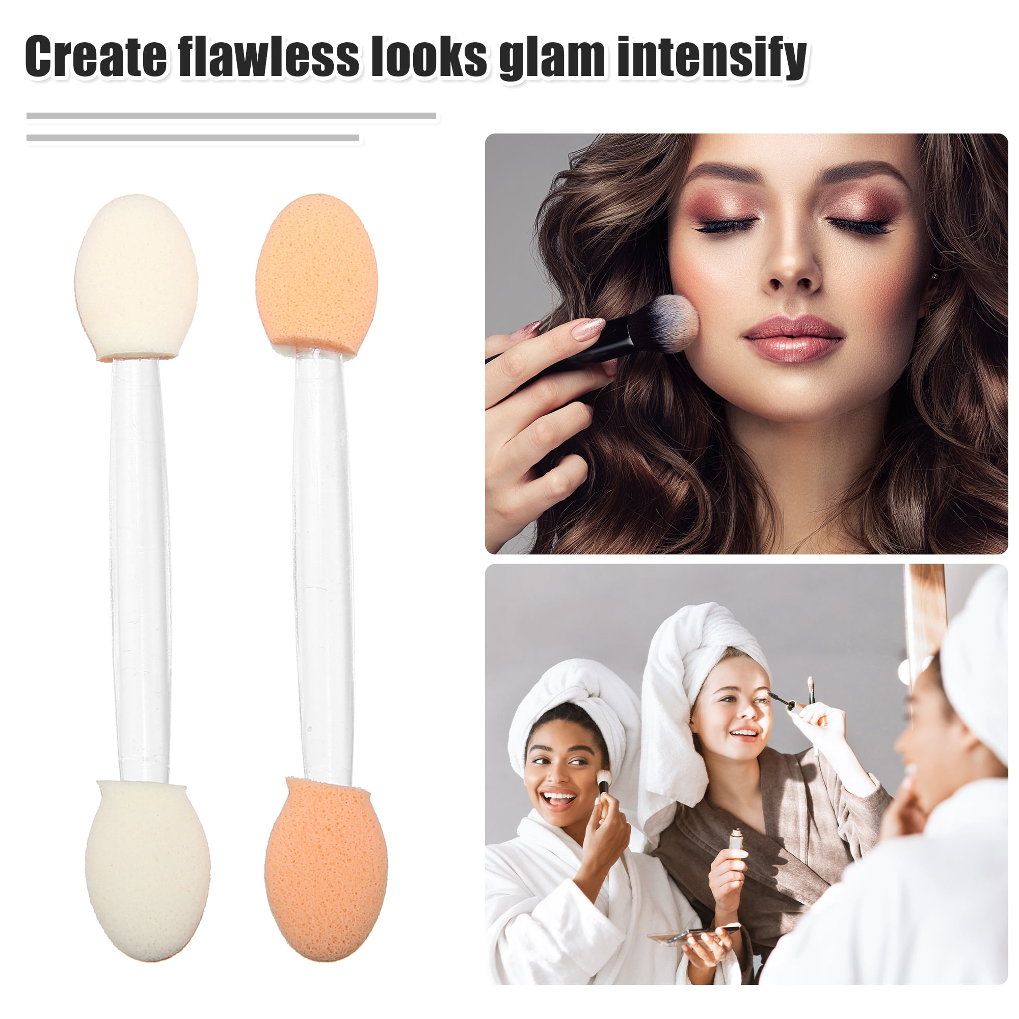 Unique Bargains 50 Pcs Dual Sided Eye Shadow Sponge Applicators with Container for Makeup