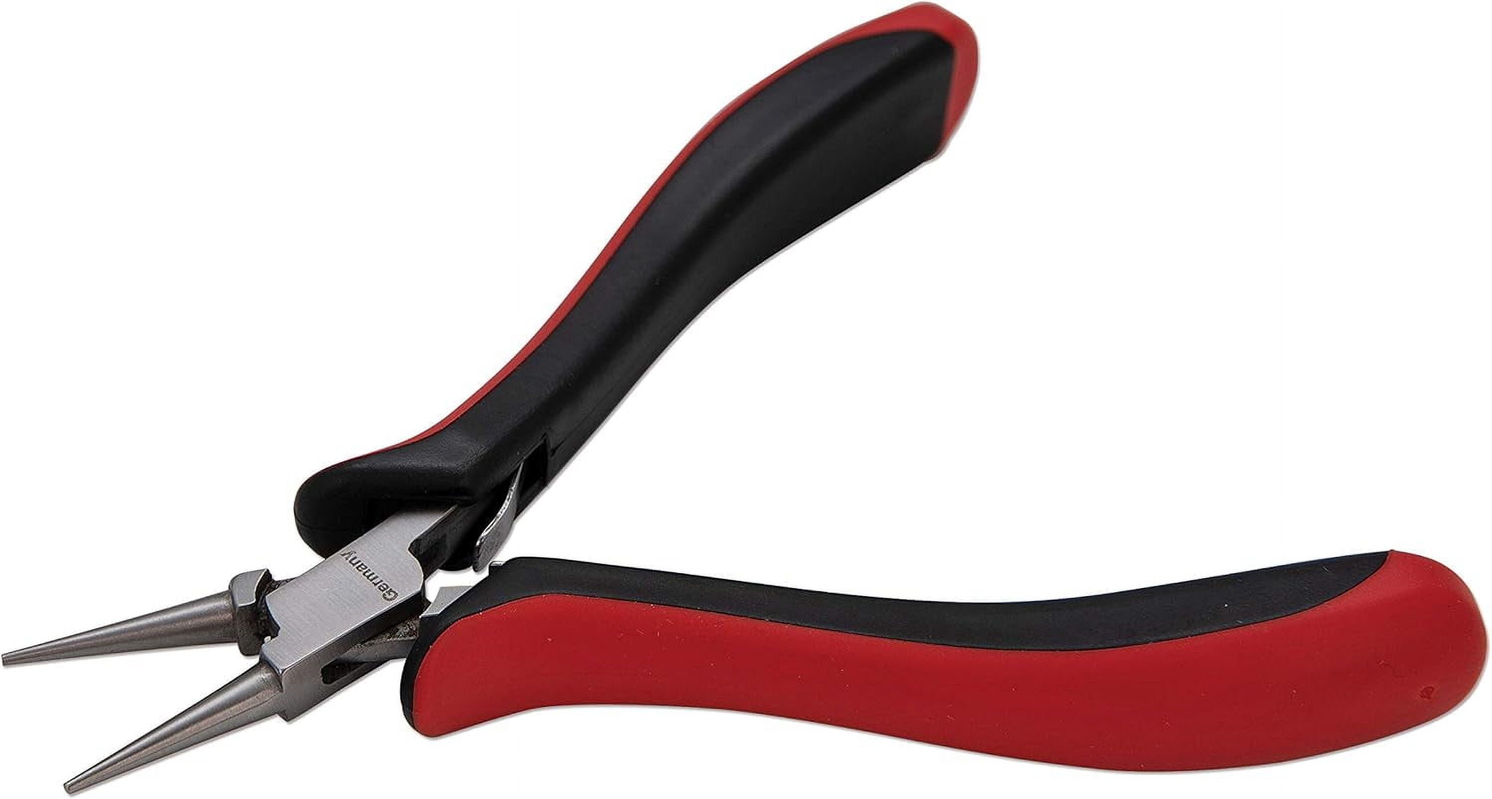 The Beadsmith Platinum Series German Round Nose Pliers, 4.75 inches (120mm) with Polished Steel Head, red and Black Ergonomic Comfort Grip Handle and Double-Leaf Spring, Tool for Jewelry Making