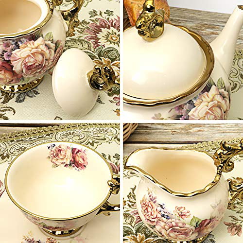 Vintage Flowers China Coffee Set Wedding Tea Service for Adults fanquare 15 Pieces British Porcelain Tea Sets 