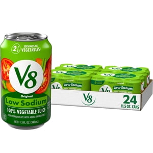 V8 Low Sodium Original 100% Vegetable Juice, 11.5 fl oz Cans, 24 Pack