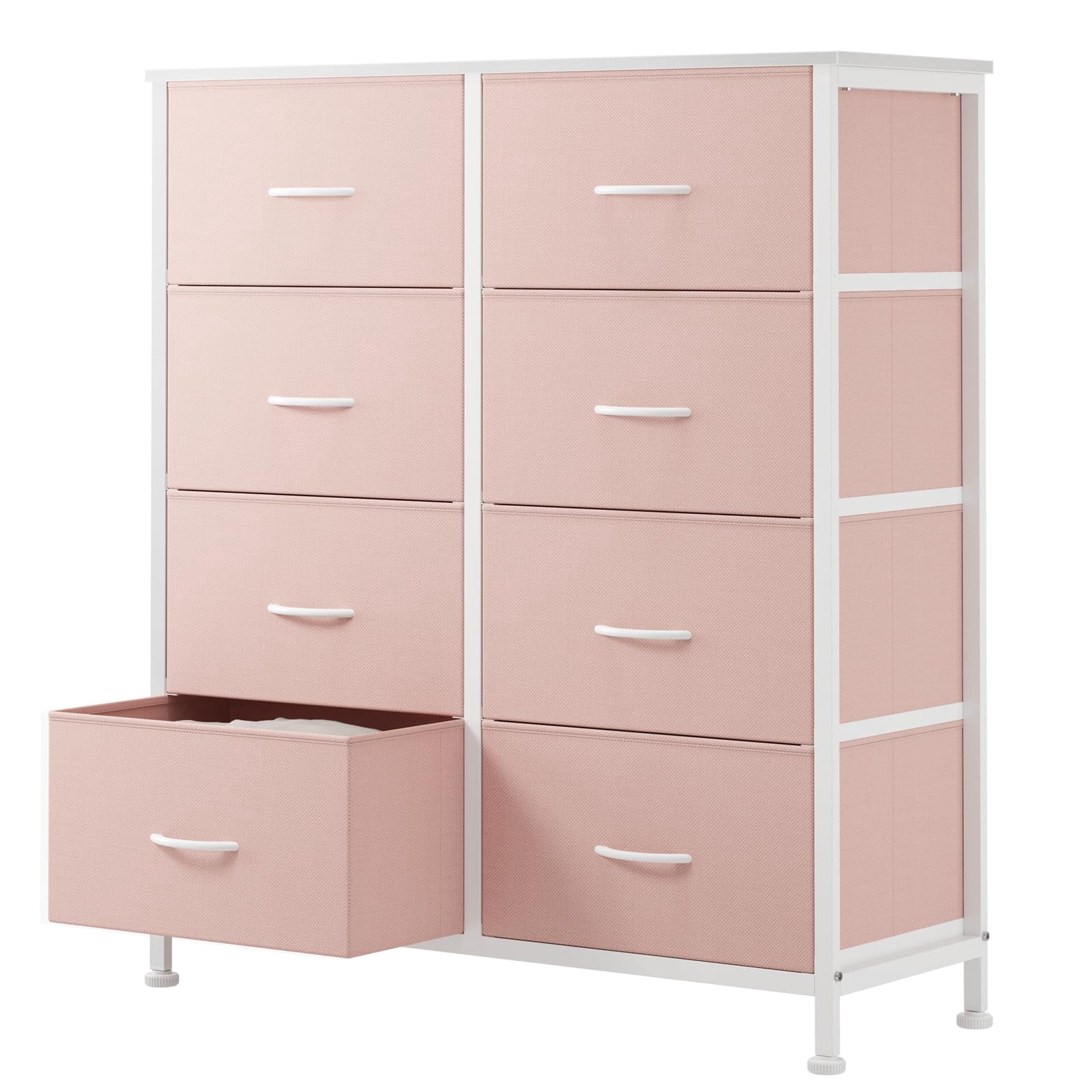 Telyra 8-Drawer Fabric Dresser Tall Storage Tower with Wood Top and Steel Frame Bedroom Closet Organizer, Pink