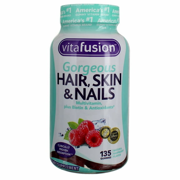 Vitafusion Gorgeous Hair, Skin & Nail Multivitamins Gummies, Natural Raspberry Flavor 135 ea (Pack of 3)