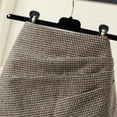 thumbnail image 4 of Prolriy Mini Skirt 2024 Woolen Short Skirt Houndstooth Bag Hip Skirt Autumn and Winter Waist Thin All Irregular A Line Skirts for Women Khaki S, 4 of 7