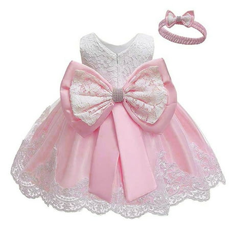 

TAIAOJING Girls Dress Baby Formal Tutu Set Dress+Headband Bowknot Princess Wedding Lace Party Dresses Clothes Outfit 3M 6M 12M 18M 24M