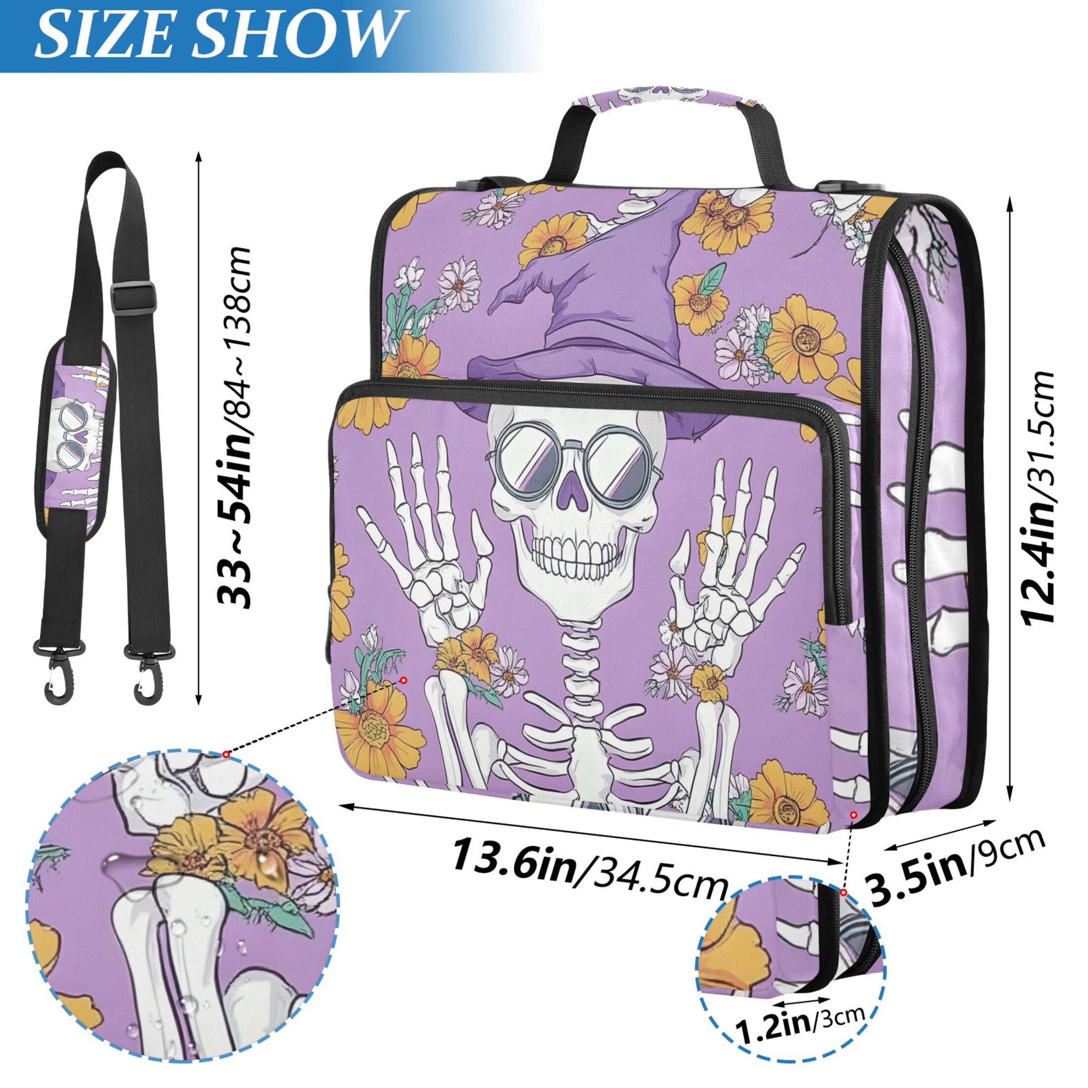 ALAZA Zipper Binder Bag Fashion Skull 3 Ring File Folder Binder Organizer Bag