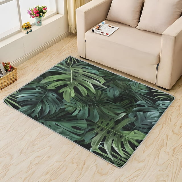 Green Monstera Leaf Rug 2x3 Area Rugs, Tropical Rugs for Entryway, Jungle Leaf Carpet for Bedroom Living Room, Machine Washable Non-Slip Indoor Door Mat, Soft Low Pile Area Rug, Small Decorative Rug