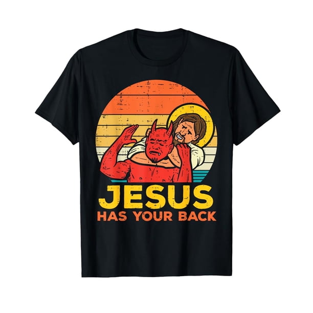 Summer T-shirt Funny Jesus Has Your Back Jiu Jitsu Retro Christian Men T-Shirt Selected pure cotton interesting design DiY short sleeve t-shirt for men, soft and breathable
