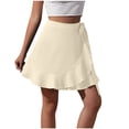 thumbnail image 2 of Qulqfy Womens Summer Mini Pleated Skirts Flowy Boho Ruffle Wrap Drawstring Beige High Waisted Skirts for Women L, 2 of 7