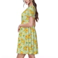 thumbnail image 2 of Gukieu Bright floral elephant Print Women's Short Sleeve Dress, Elastic Waistband A-line with Pockets Summer Dress, Suitable for Daily Leisure, Work, Vacation, 2 of 6
