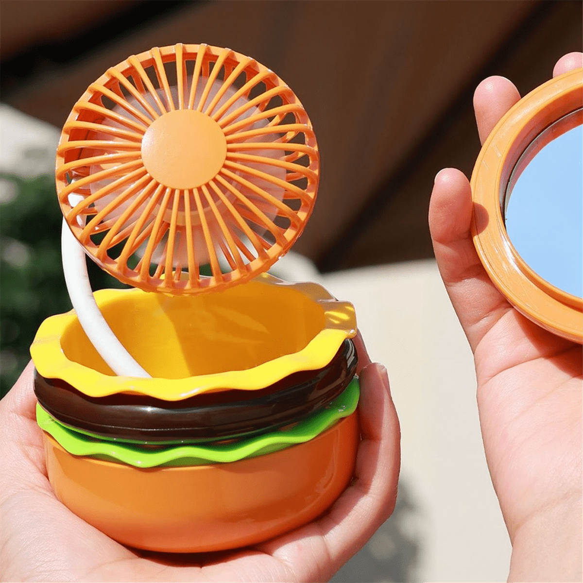 Mini Rechargeable Fan 500mAh Burger Shape Multifunction Desk Fan 3