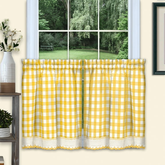 Achim Casual Checkerboard Rod Pocket Light Filtering Kitchen Tiered Curtains, 58.00" x 36.00" 2 Panels