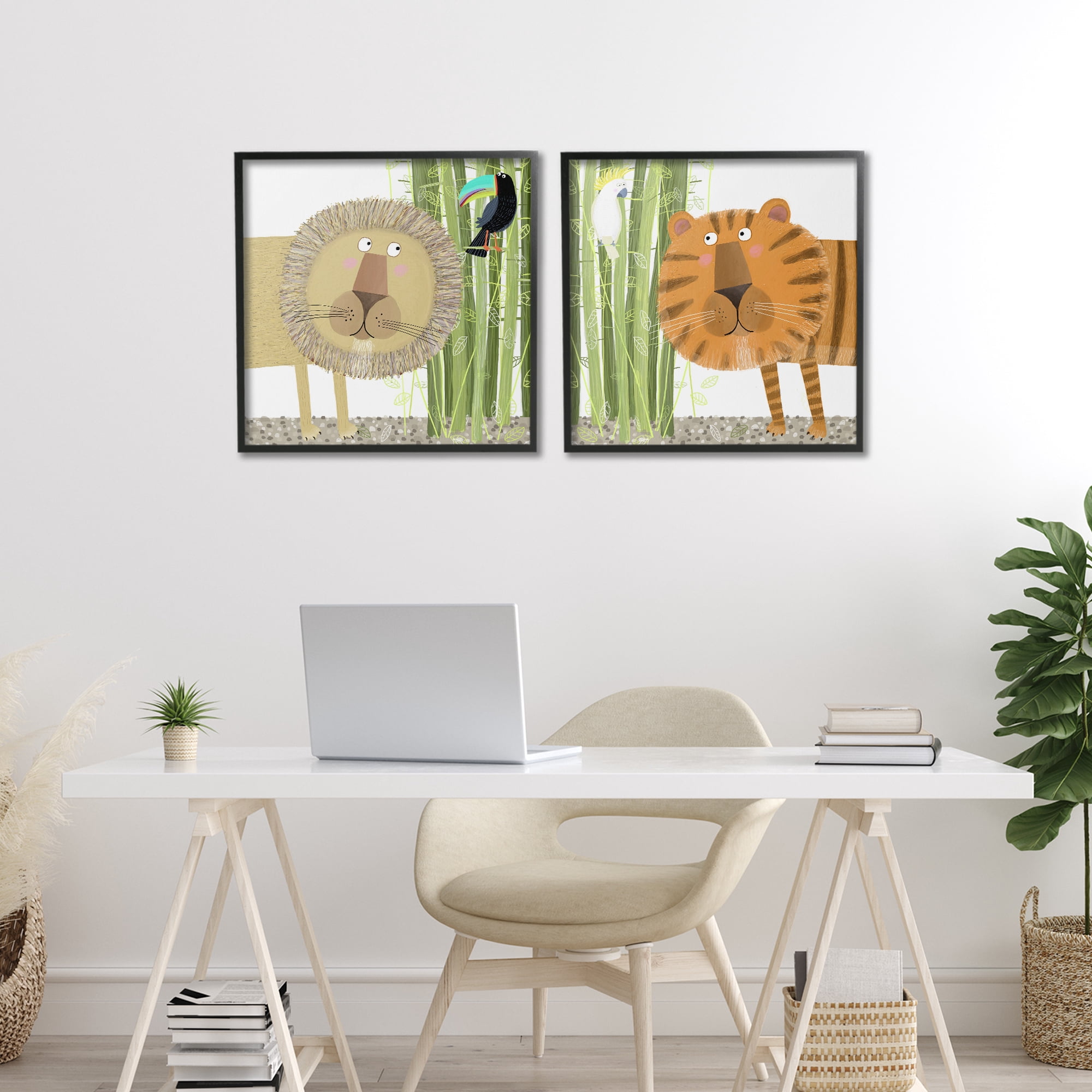 Stupell Industries Bamboo Trees & Animals 2 Piece Black Framed Giclee Art Set, design by Carla Daly