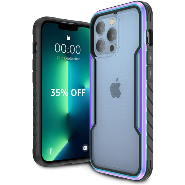 Shockproof Case Compatible with iPhone 13 Pro Max (Case 2021), Heavy Duty Protective Phone Case Clear, Rugged Aluminum Case for Apple iPhone 13 Pro Max 6.7 inch (Iridescent +Black) Iridescent+Black -