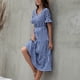 thumbnail image 3 of Vestido largo Vestido con estampado de cuadros Manga de hoja de loto Gran swing Ocio Vestido de una pieza para verano Azul purpúreo XL, 3 of 6
